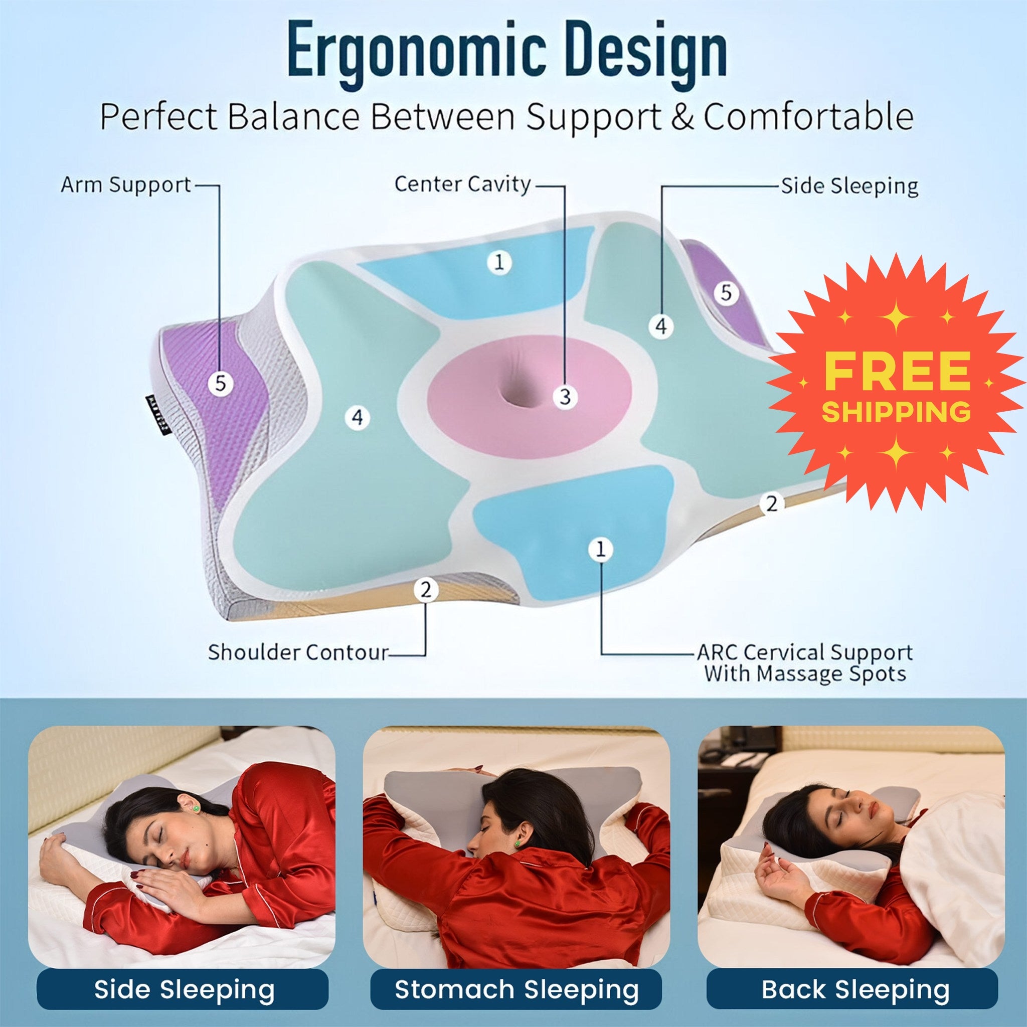 Cervical Pillow for Neck and Shoulder Support with armrest