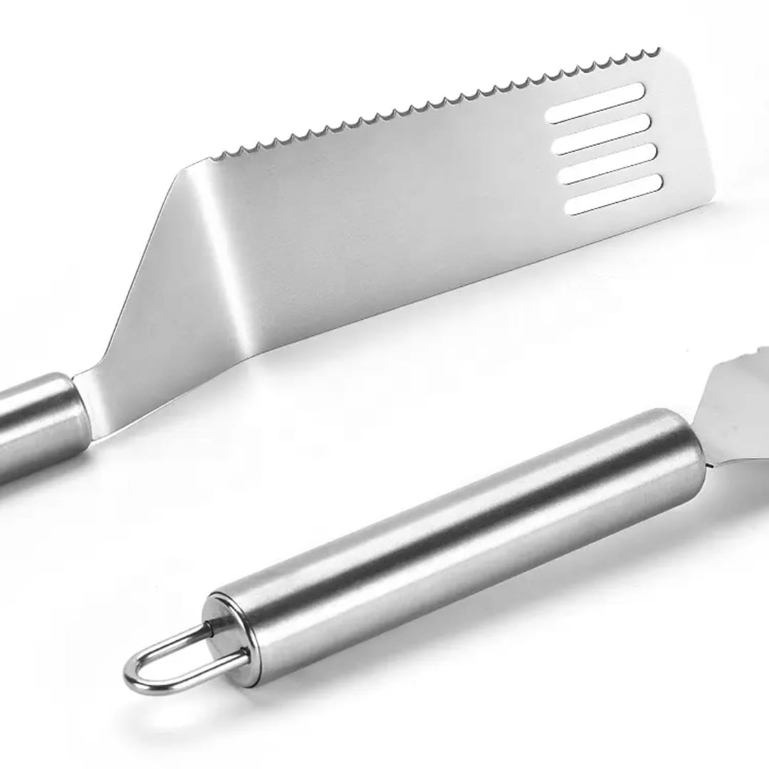 Stainless Steel Grill Turner Spatula – Heavy Duty, Extra-Long Handle for Safe Grilling & Flipping