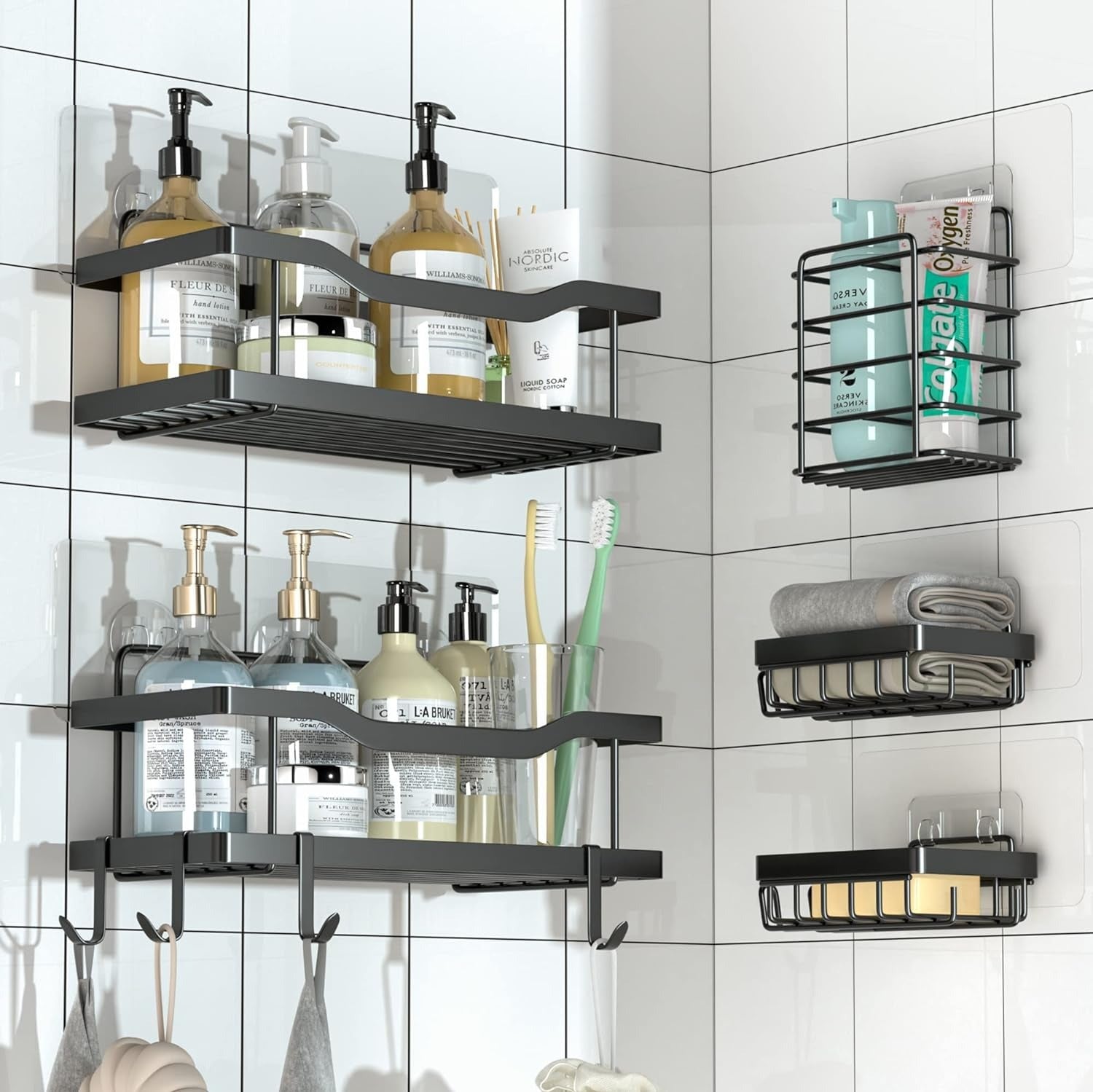 Premium Rustproof Shower Caddy – Adjustable Hanging Organizer with Hooks & Shelves