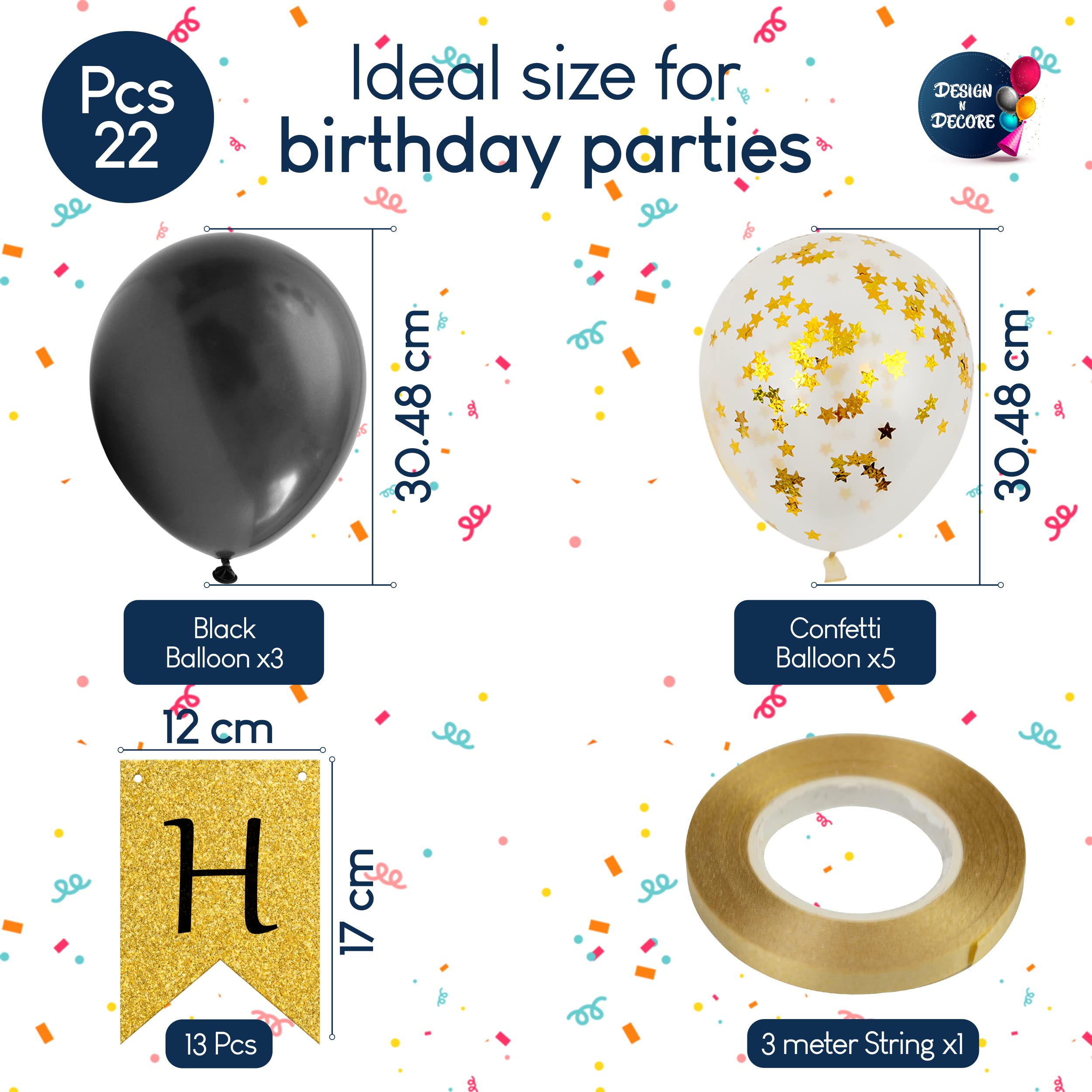 🎉 Happy Birthday Banner – Reusable Party Decoration for All Ages in Black