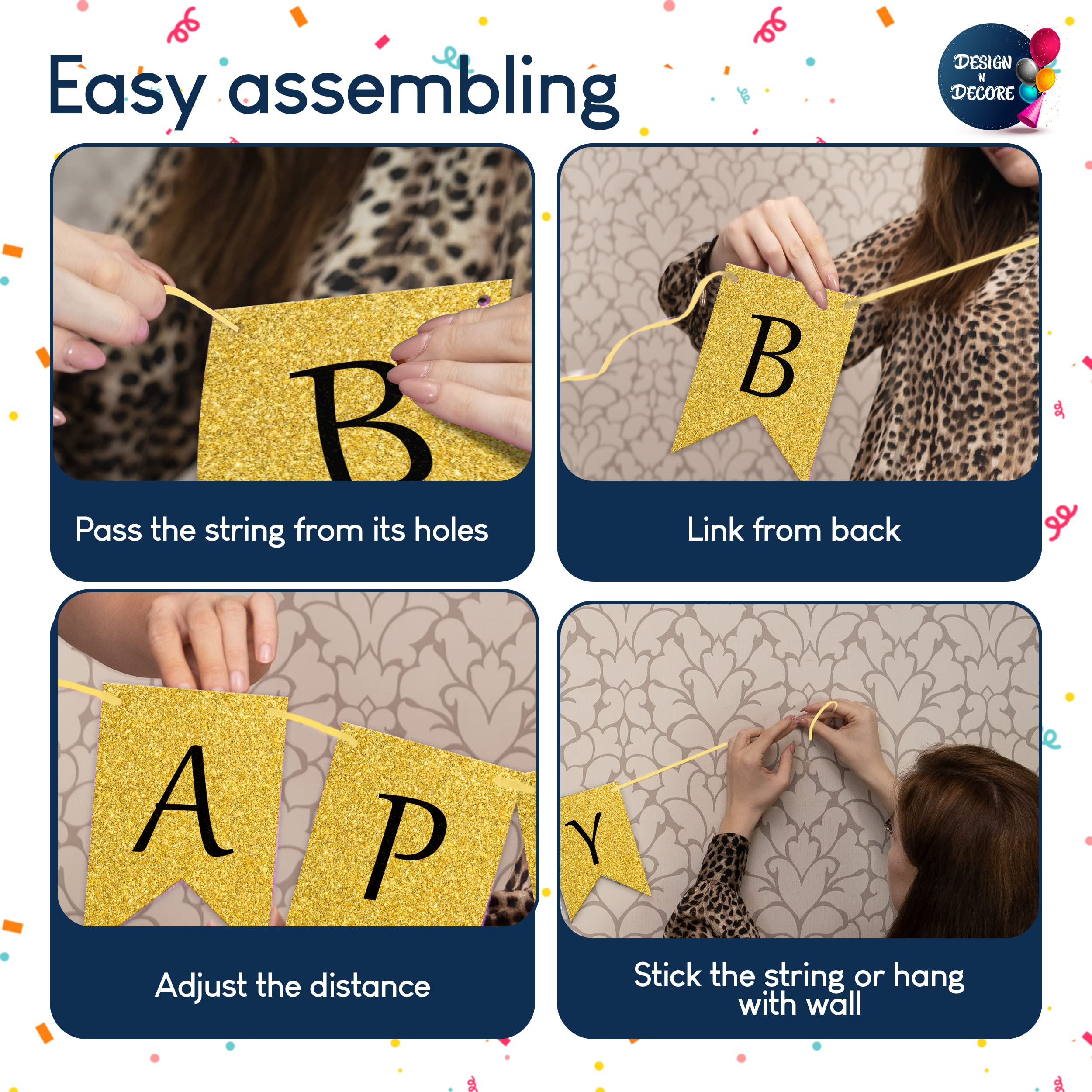 🎉 Happy Birthday Banner – Reusable Party Decoration for All Ages in Black