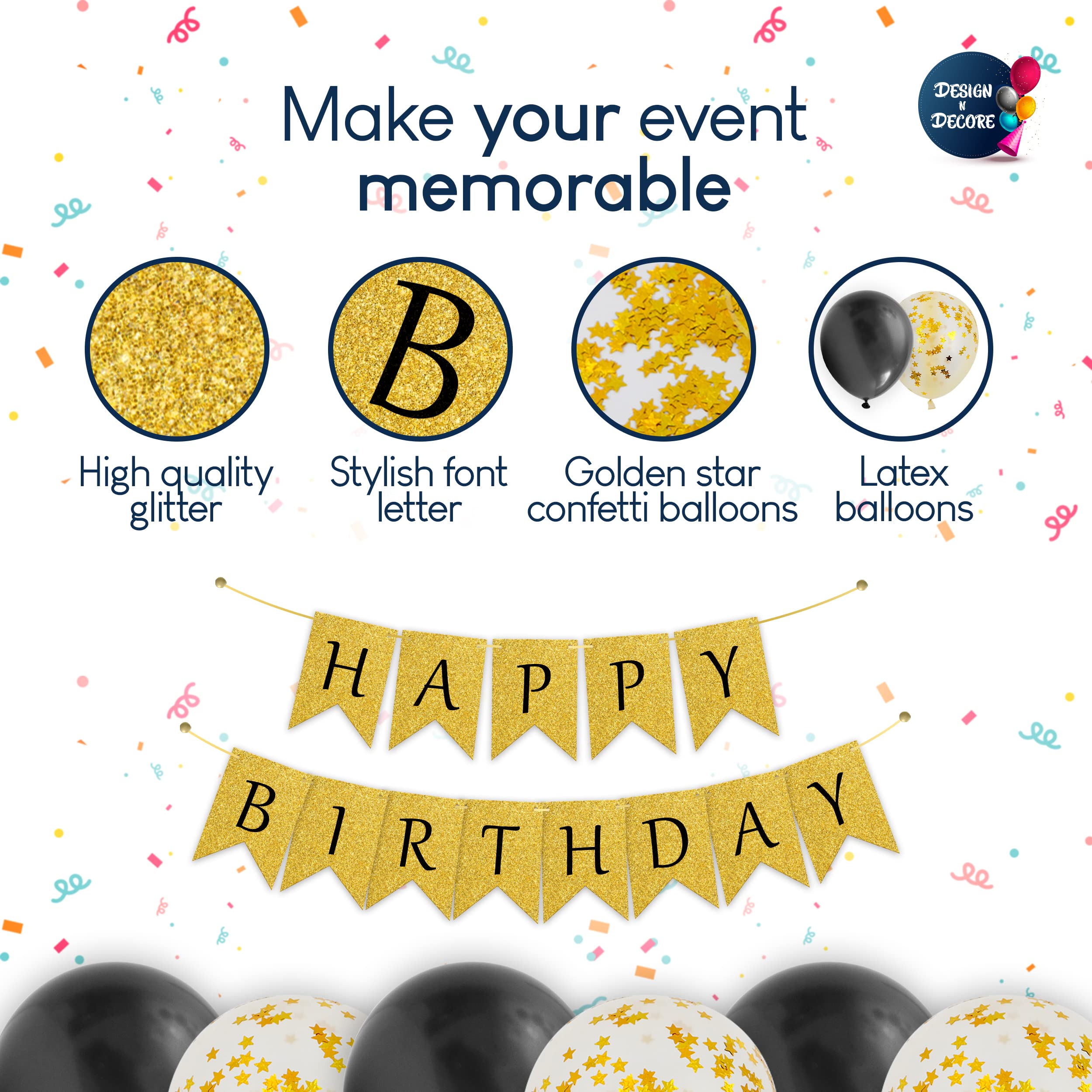 🎉 Happy Birthday Banner – Reusable Party Decoration for All Ages in Black