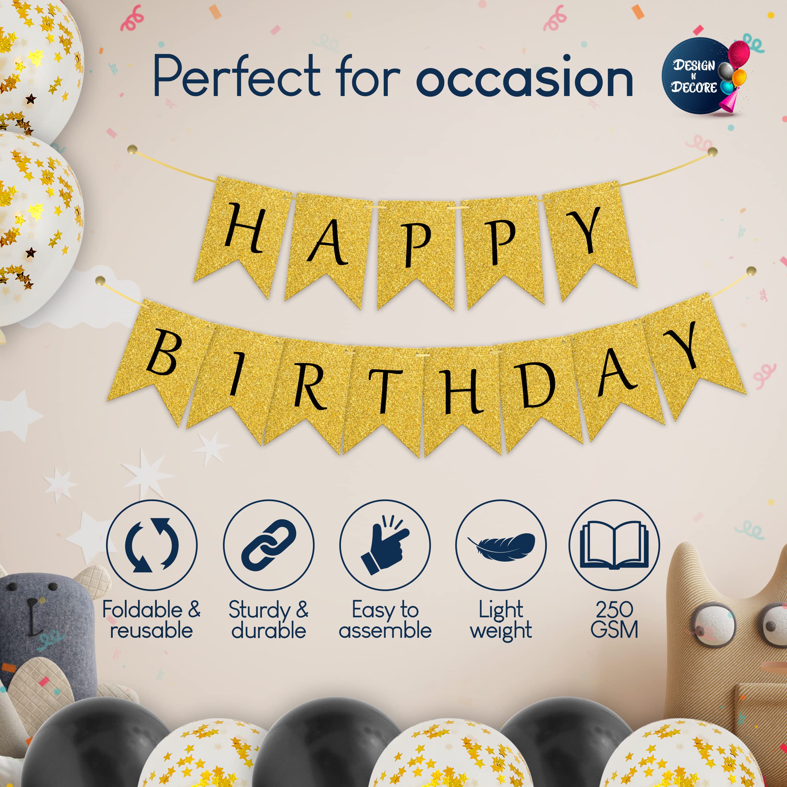 🎉 Happy Birthday Banner – Reusable Party Decoration for All Ages in Black