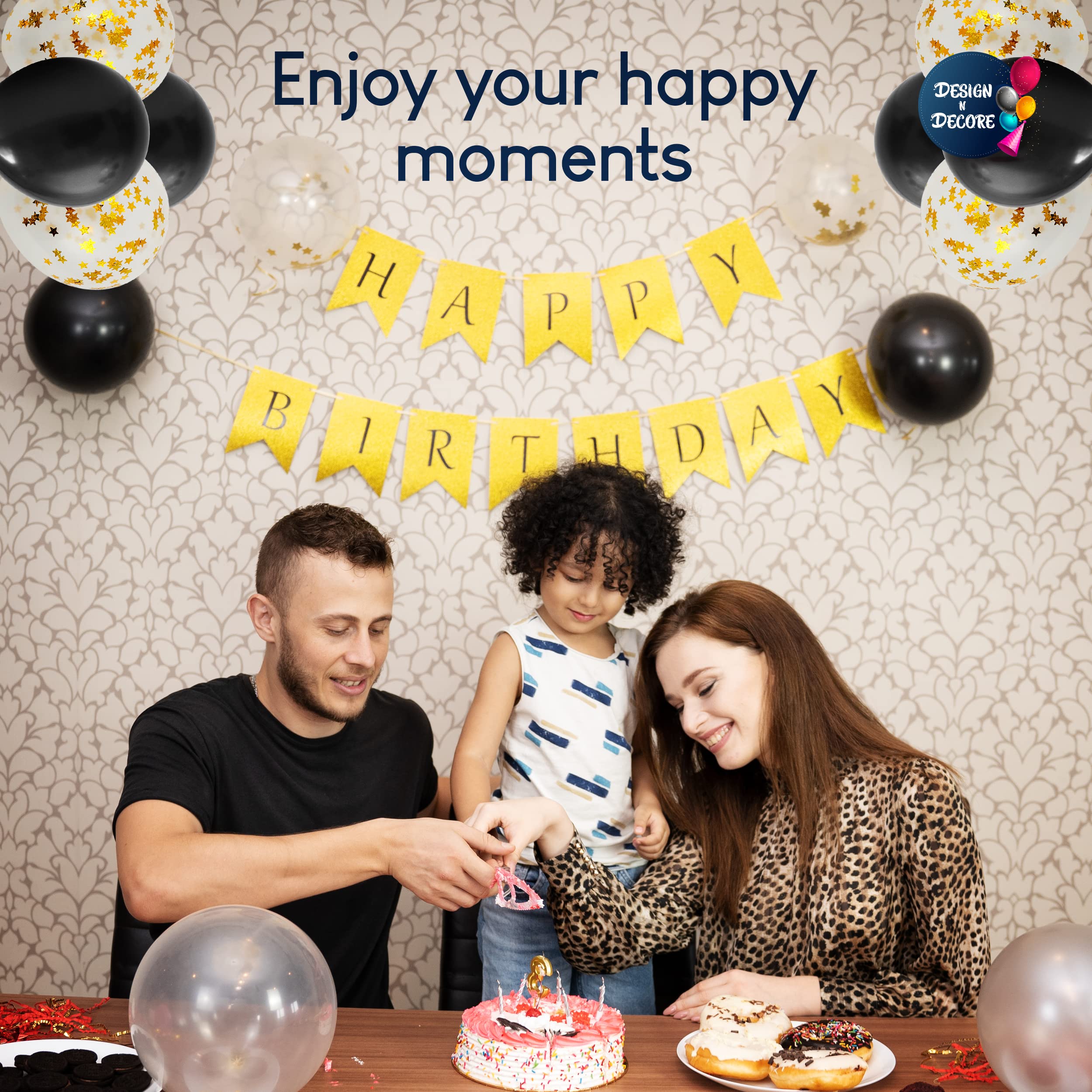 🎉 Happy Birthday Banner – Reusable Party Decoration for All Ages in Black